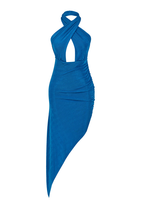 Cross Halter Side Drape Dress